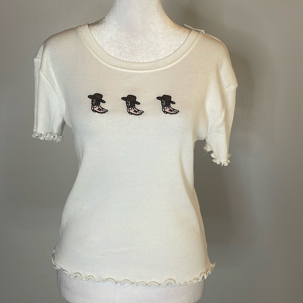 [Social Culture] Cowboy Boot Embroidered Blouse - Size Medium NWT